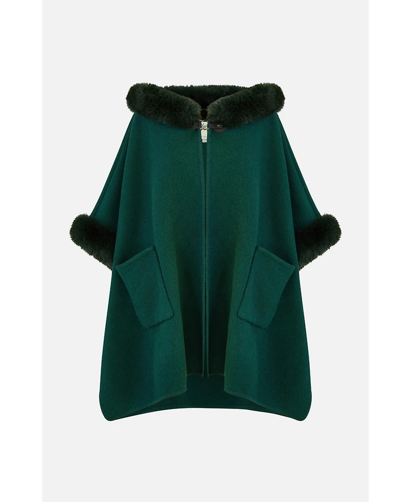 Yumi Women's Hooded Fur Cape Jacket