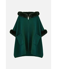 Yumi Women's Hooded Fur Cape Jacket