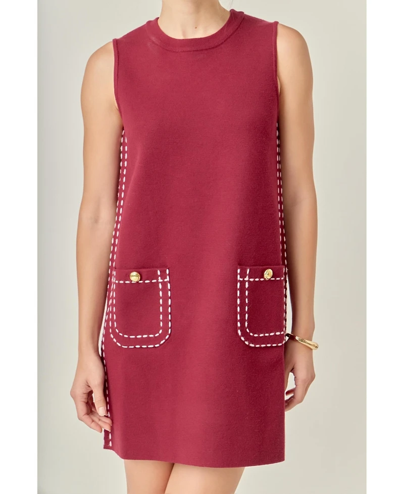 English Factory Women's Stitch Detail Knit Mini Dress Soft Stretch Fit