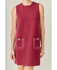 English Factory Women's Stitch Detail Knit Mini Dress Soft Stretch Fit