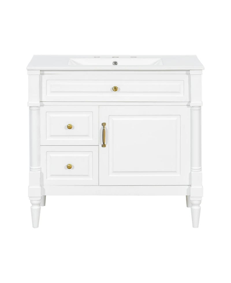Casainc Bathroom Vanity with Ceramic Sink Flip Drawer Adjustable Shelf