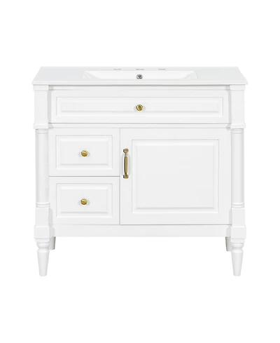 Casainc Bathroom Vanity with Ceramic Sink Flip Drawer Adjustable Shelf