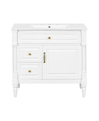 Casainc Bathroom Vanity with Ceramic Sink Flip Drawer Adjustable Shelf