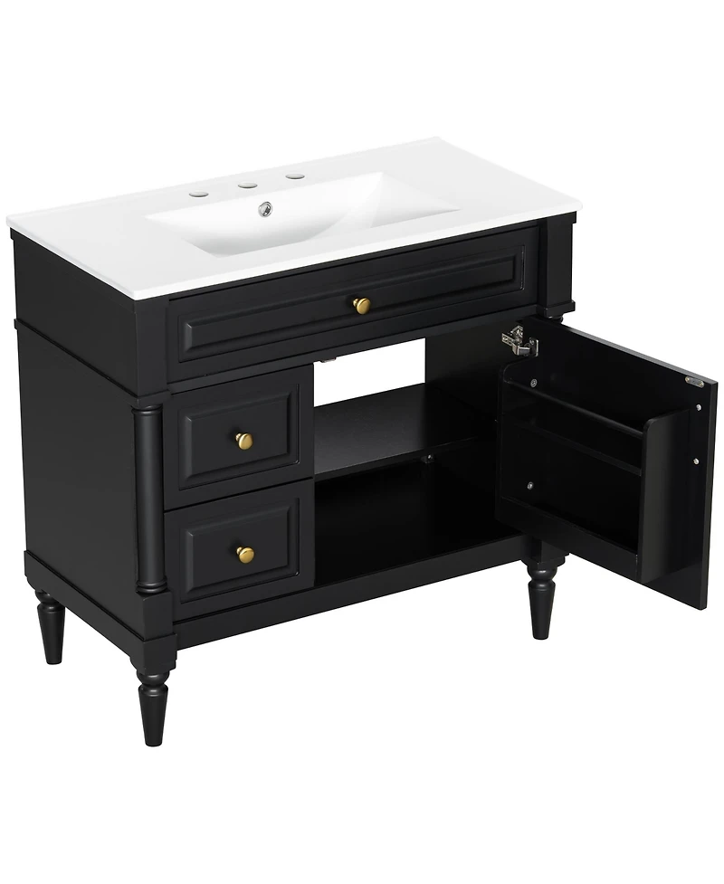 Casainc Bathroom Vanity with Ceramic Sink Flip Drawer Adjustable Shelf