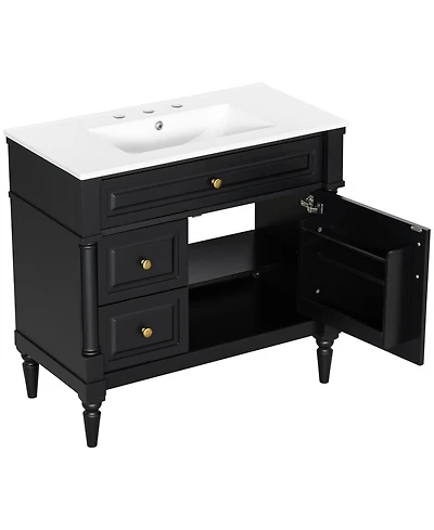 Casainc Bathroom Vanity with Ceramic Sink Flip Drawer Adjustable Shelf