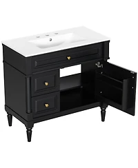 Casainc Bathroom Vanity with Ceramic Sink Flip Drawer Adjustable Shelf
