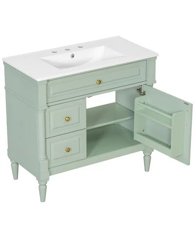 Casainc Bathroom Vanity with Ceramic Sink Flip Drawer Adjustable Shelf