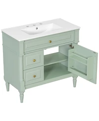 Casainc Bathroom Vanity with Ceramic Sink Flip Drawer Adjustable Shelf