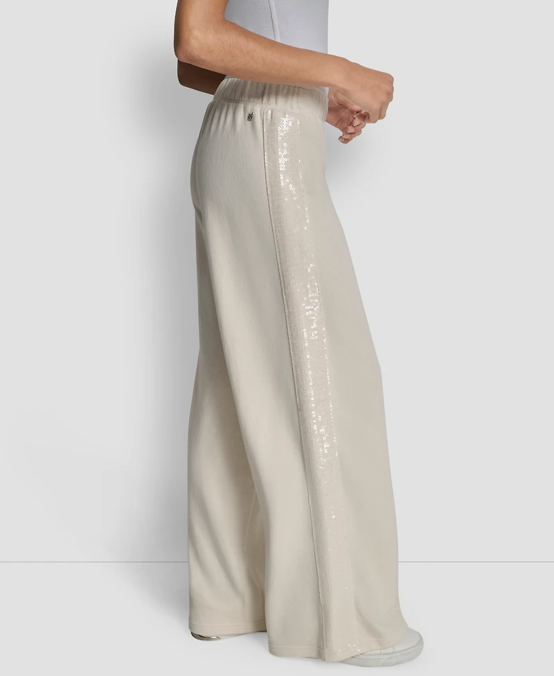 Dkny Jeans Women's Mid-Rise Sequin Detail Wide Leg Pants
