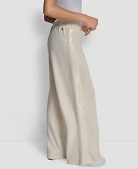 Dkny Jeans Women's Mid-Rise Sequin Detail Wide Leg Pants