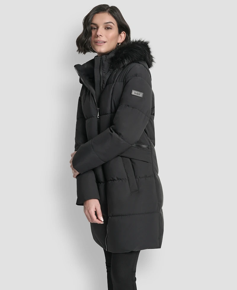 Dkny Women's Hooded Zipper Puffer Coat