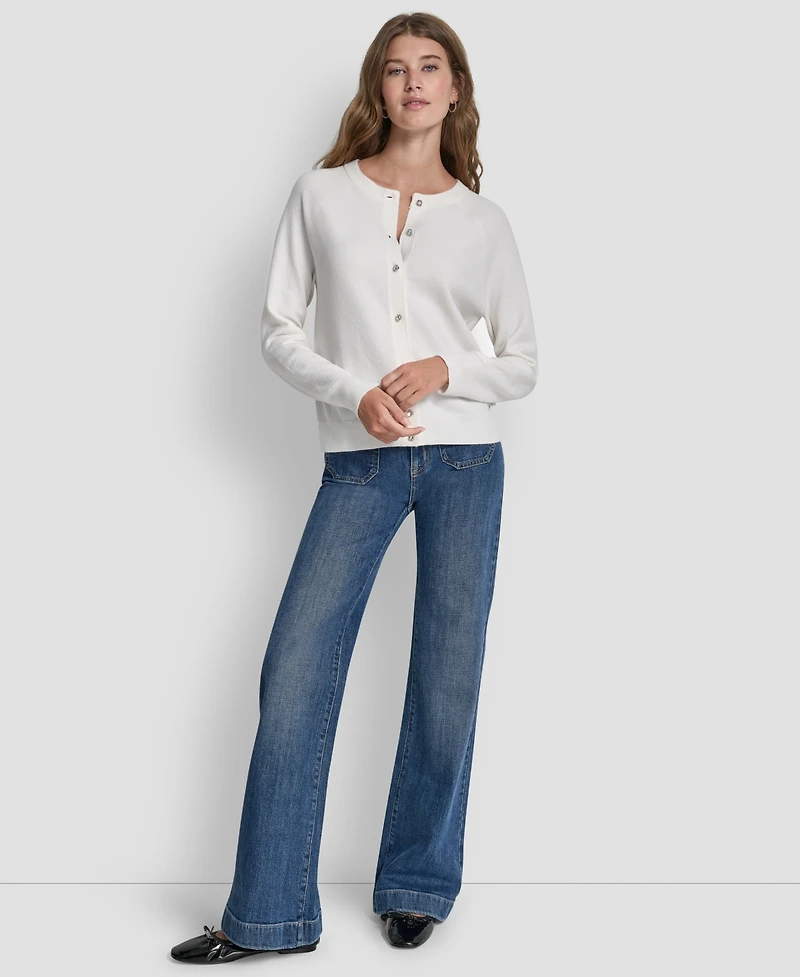 Dkny Jeans Women's Rhinestone Button-Front Crewneck Cardigan