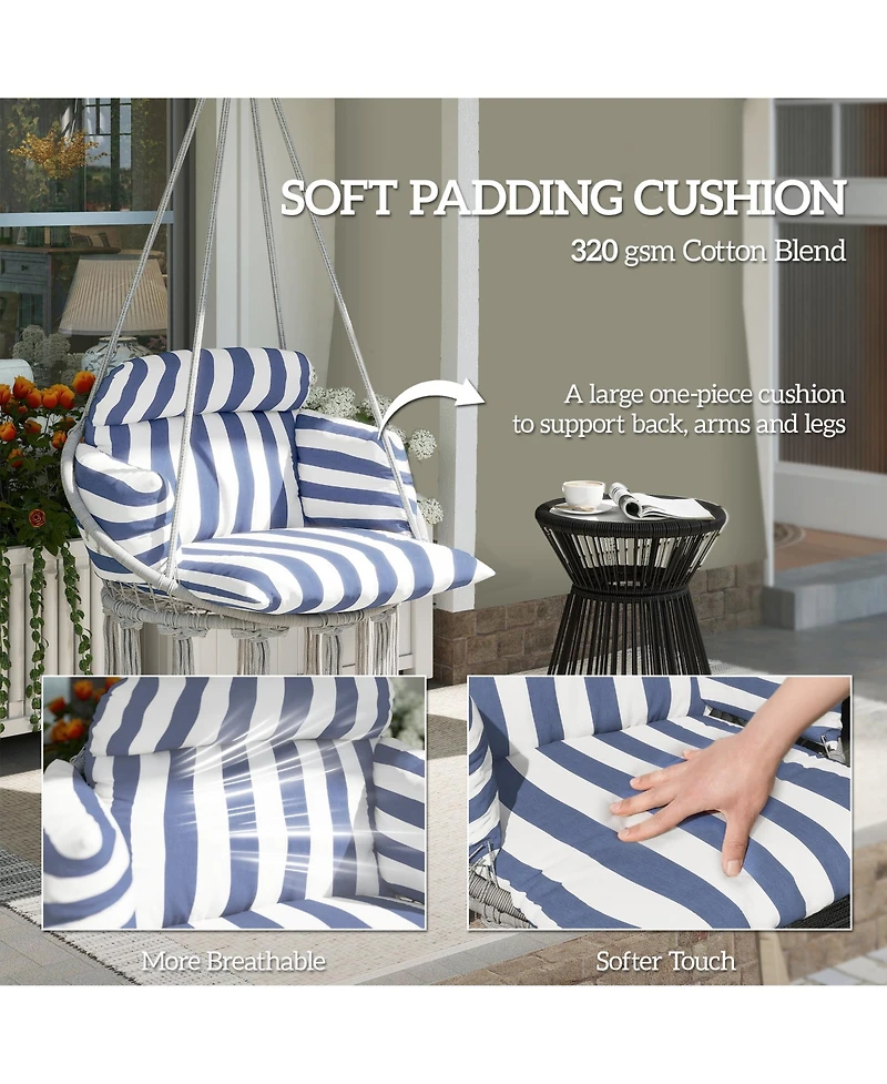 Outsunny Hanging Hammock Chair with Cushion, Macrame Swing Chair, Dark