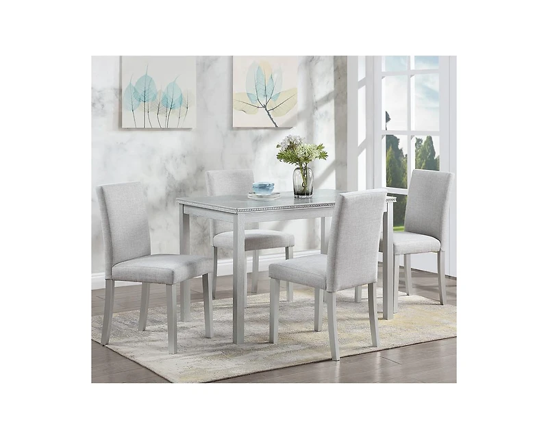 sumyeg 5-Piece Crystal Accent Wood Dining Set with Rectangular Kitchen Table and 4 Upholstered Chairs
