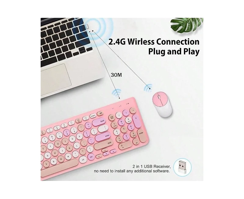 risokeys Wireless Keyboard and Mouse Combo, Typewriter Keyboard with Round Keycaps, 2.4GHz Wireless Keyboard Mouse