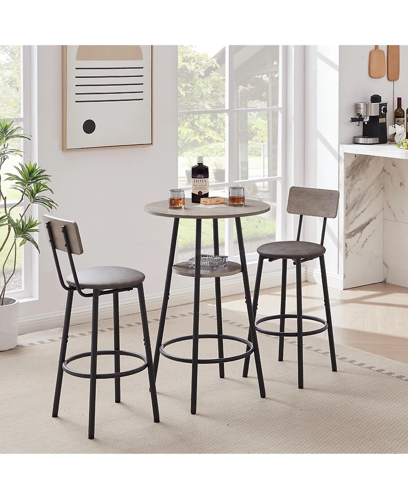 sumyeg Round Stool Set with Shelf and Upholstered Backrest, 23.62'' W x 23.62'' D x 35.43'' H