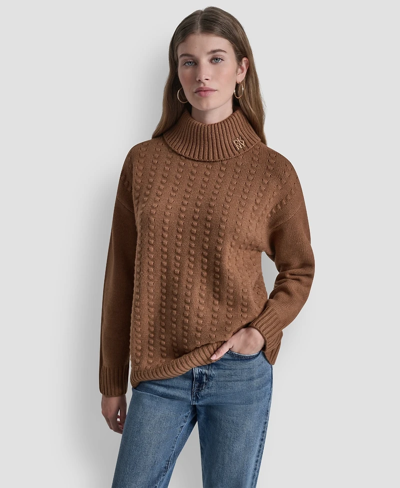 Dkny Jeans Women's Turtle Neck Bobble Stitch Long Sleeves Sweater