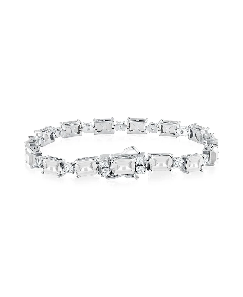 Suzy Levian Gala Collection Sterling Silver Emerald-Cut Cubic Zirconia Tennis Bracelet