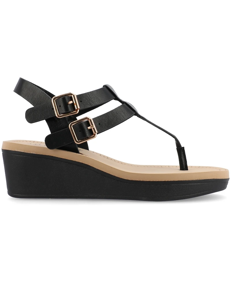 Journee Collection Womens Bianca Medium and Wide Width Comfort System Wedge Heel Buckle Sandals