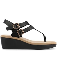 Journee Collection Womens Bianca Medium and Wide Width Comfort System Wedge Heel Buckle Sandals