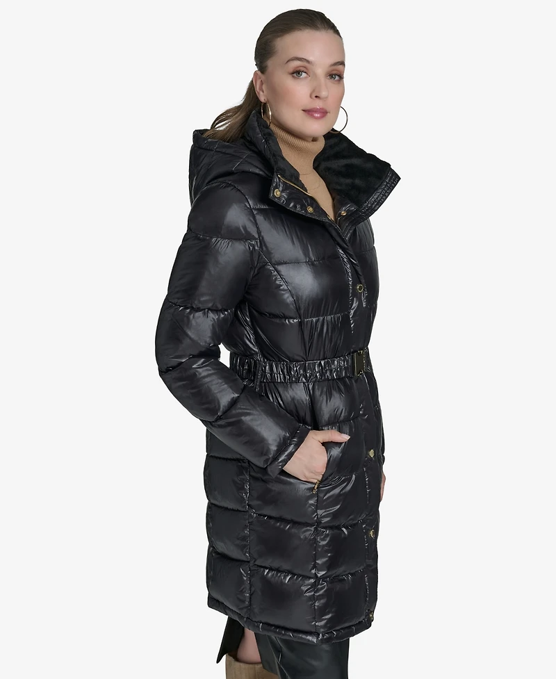 Halston Women's Stand Collar Belted Puffer Coat