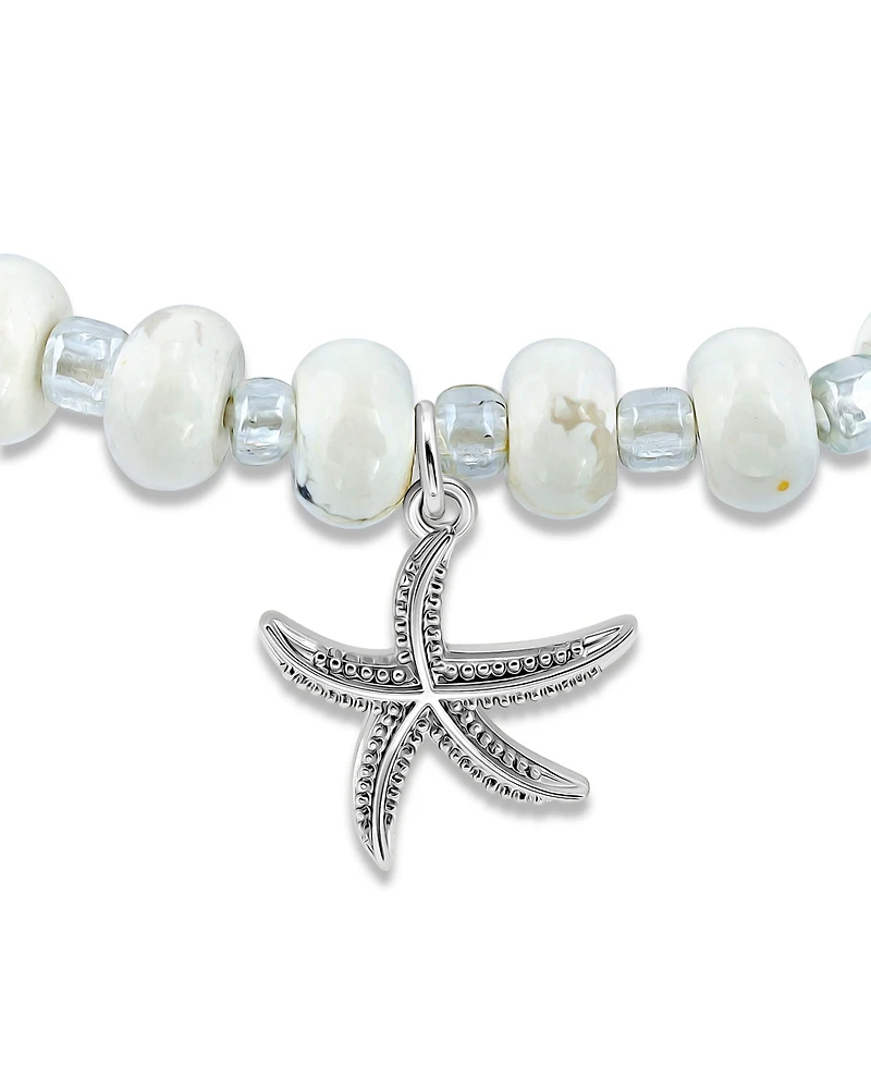 Macy's Howlite Rondelle and Starfish Drop Silver Plated Stretch Bracelet