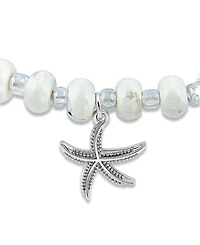 Macy's Howlite Rondelle and Starfish Drop Silver Plated Stretch Bracelet