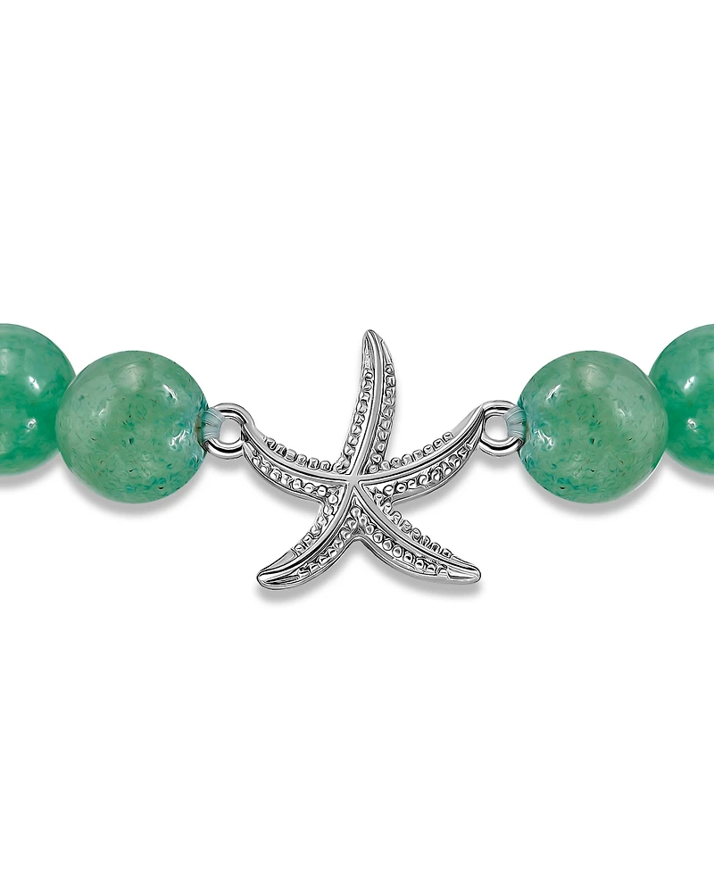 Macy's Aventurine Beads and Starfish Charm Silver Plated Stretch Bracelet