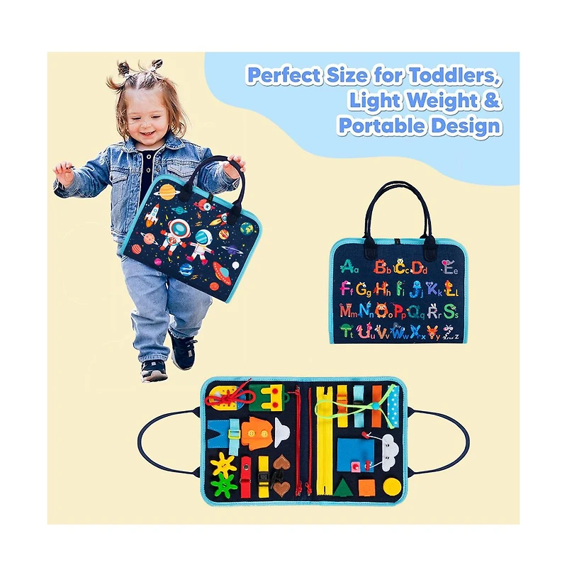 Cowin Busy Board 8 in 1 Busy Book Montessori Toys for Toddler Sensory Toys Developing Sensory Board Travel Toys Blue