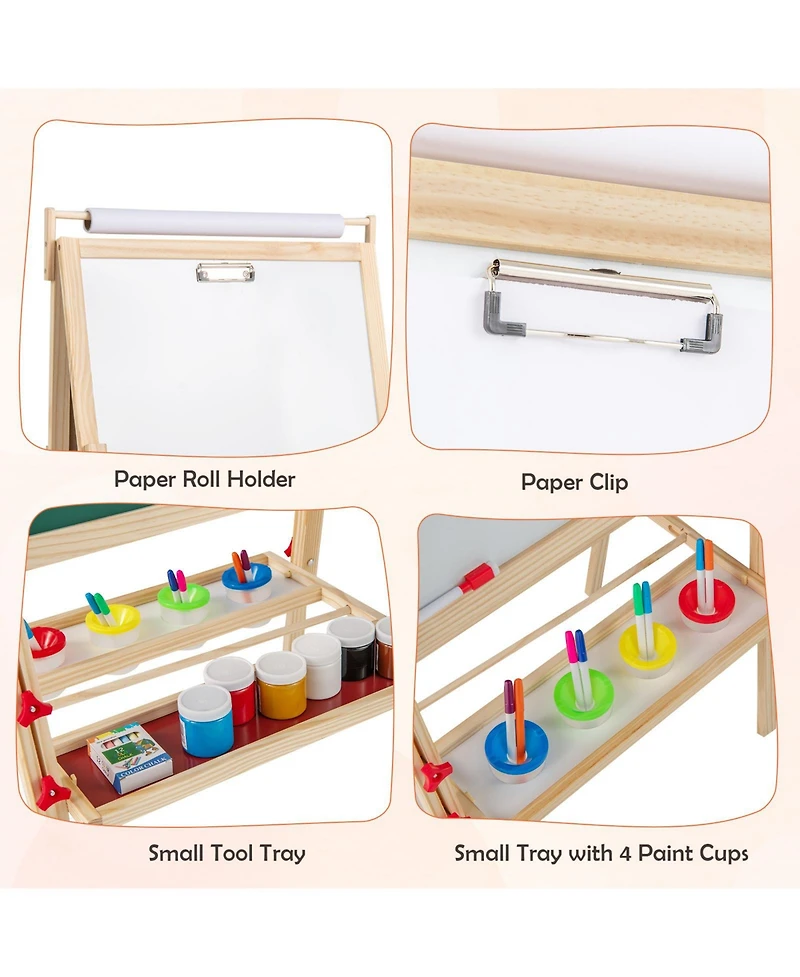 Sugift - Adjustable Double-sided Easel with 4 Paint Cups