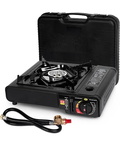 Aofar Dual Fuel Camping Stove – 7800 Btu Portable Butane & Propane Compatible Stove with Adapter Hose & Carrying Case