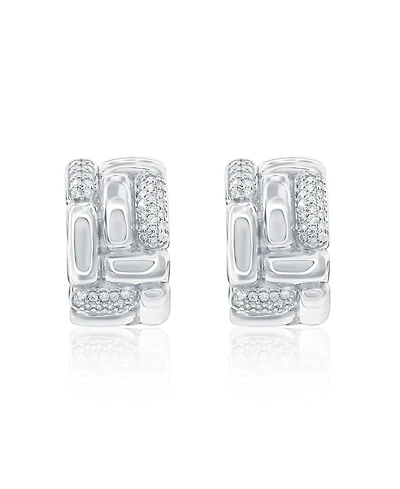 Suzy Levian Sterling Silver Pave Cubic Zirconia Puff Woven Huggie Hoop Earrings, 17mm