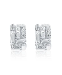 Suzy Levian Sterling Silver Pave Cubic Zirconia Puff Woven Huggie Hoop Earrings, 17mm