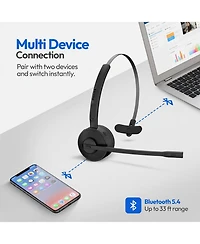 Philips Bluetooth Headset with Noise-Canceling Mic, Mute Button, Long Battery Life, Dual Charging for Office, Home, Car