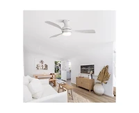 Sofucor 52-inch Modern White 3-Blade Flush Mount Ceiling Fan with Led Light and Remote Control