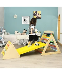 Skonyon 3 in 1 Wooden Set of 2 Triangle Climber with Ramp for Slid