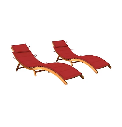 vidaXL Patio Sun Lounger Red Solid acacia wood Standard Foldable