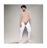 Campus Sutra Men's Beige Washed Flowers Seld-Design Shirt