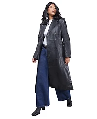 Warehouse Women's Real Leather Belted Trench Coat.