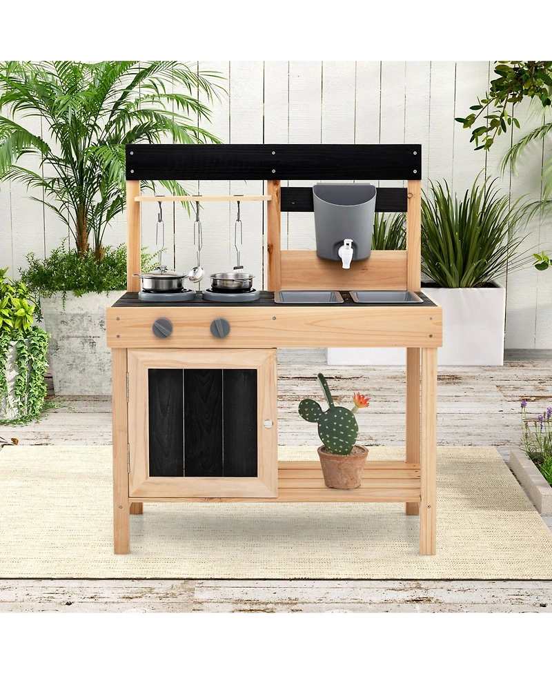 Skonyon Wooden Outdoor Mud Kitchen Playset with Water Faucet & Storage