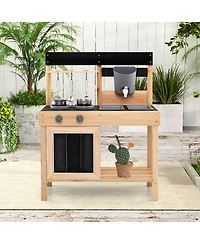 Skonyon Wooden Outdoor Mud Kitchen Playset with Water Faucet & Storage