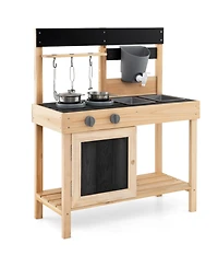 Skonyon Wooden Outdoor Mud Kitchen Playset with Water Faucet & Storage