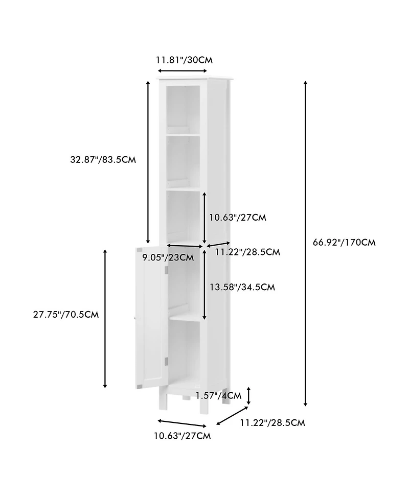 Freestanding Bathroom Storage Cabinet with Adjustable Shelves Slim Single Door Cabinet with Anti Tip and Open Compartments