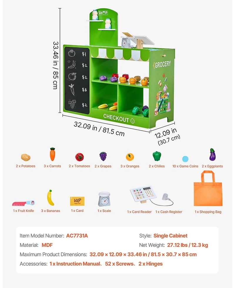 Mecale Wooden Pretend Play Grocery Store Toy Set with Accessories for Kids