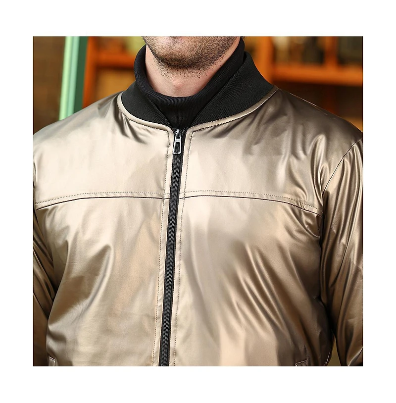 Campus Sutra Men's Antique Bronze Patent-Panel Bomber Jacket