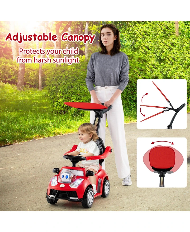 Costway Baby 3-in-1 Sliding Walker w/ Adjustable Canopy Horn Music & Light