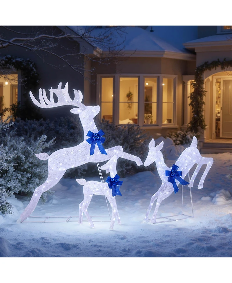 Costway 3 Pcs Lighted Christmas Reindeer Family Set Holiday Decoration with 255 Lights