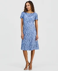 Alex Evenings Petite Sequined Lace Short-Sleeve Midi Dress