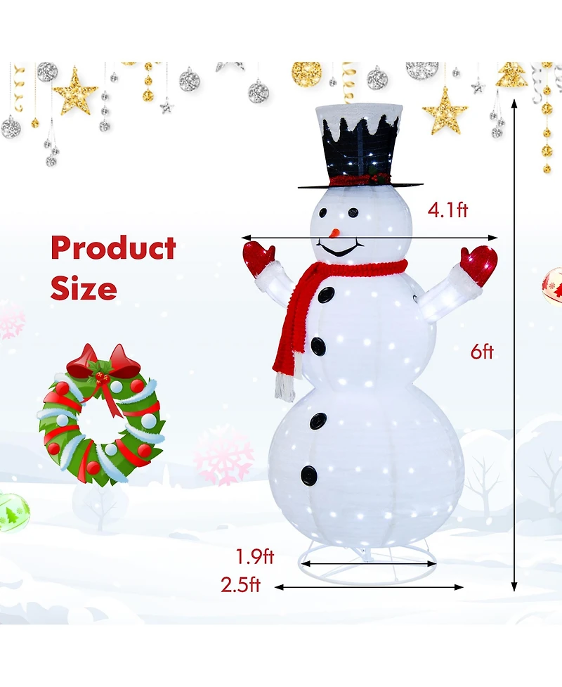 Costway 6 Ft Lighted Artificial Christmas Snowman Pre-Lit Pop-up Xmas Snowman