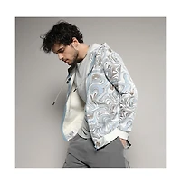 Campus Sutra Men's Icy Blue & Olive Green Contrast Fluid Zip Front Hoodie